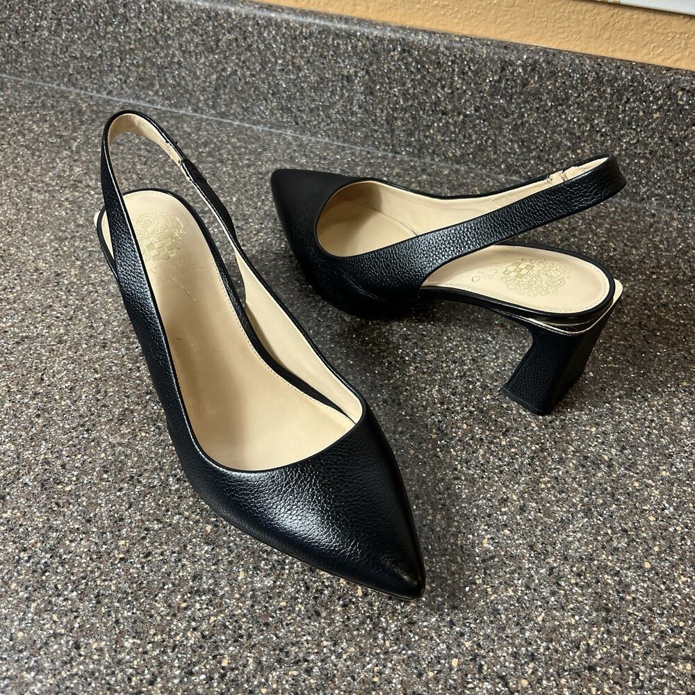 Vince Camuto Women's Size 10 M Black Leather Pump Slip On Sling Back Pointed Toe